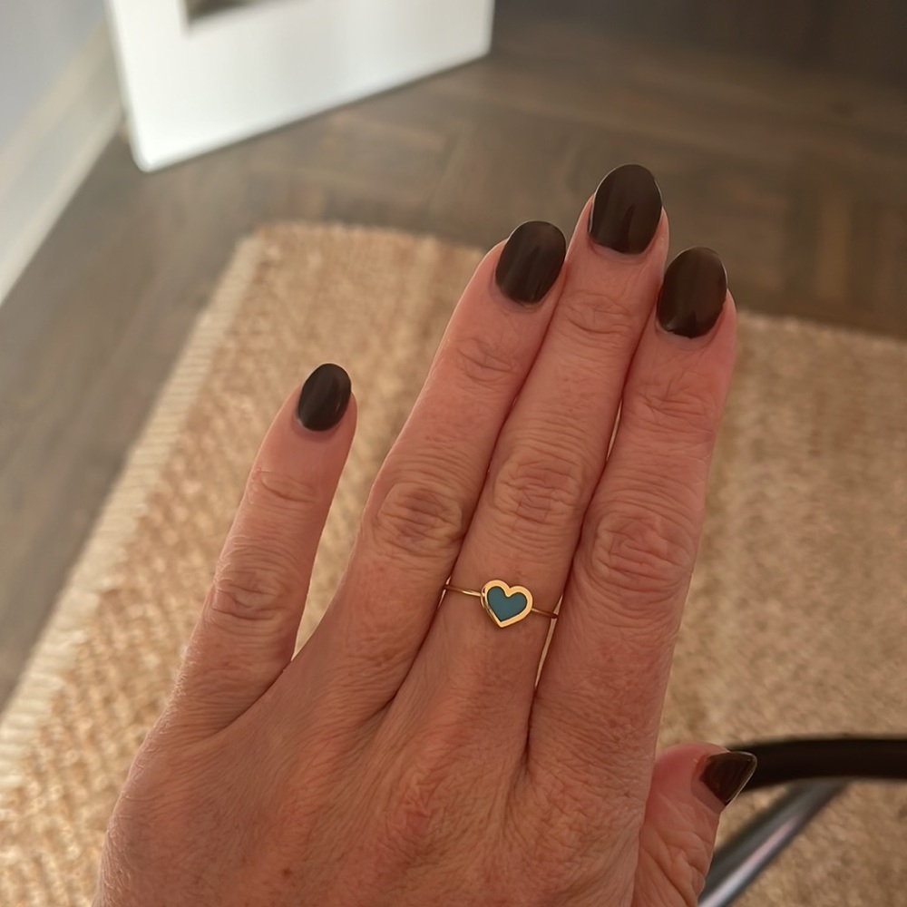 Jennifer Meyer 18k Extra Small Inlay Heart Ring, Turquoise, Size 6.5 - Picture 2 of 4